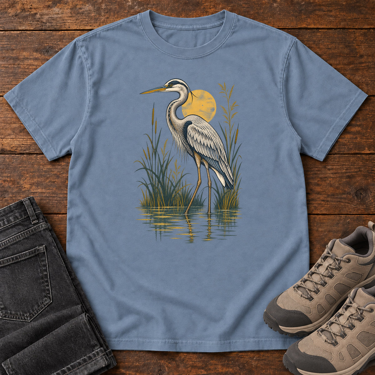 Marsh Heron T-Shirt in Blue Jean