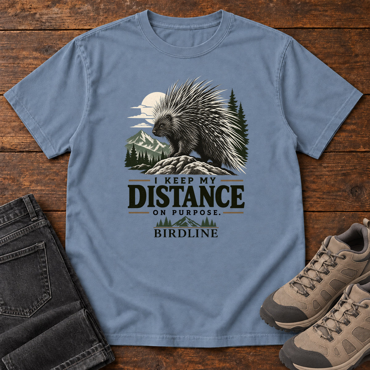 Keep My Distance on Purpose Porcupine T-Shirt in Blue Jean