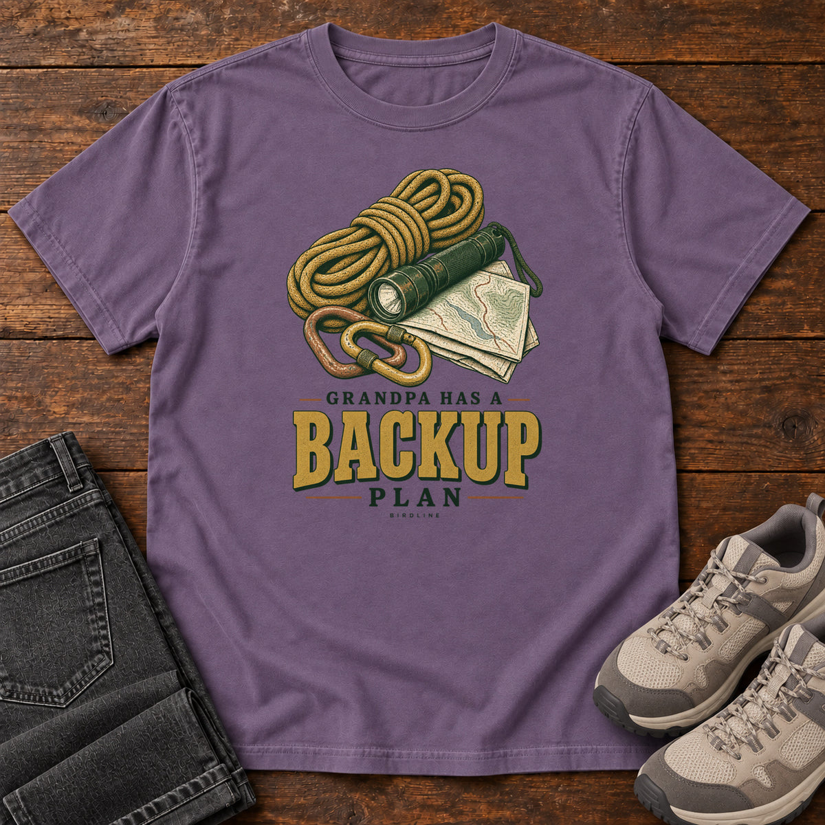 Grandpa Has a Backup Plan T-Shirt in Grape