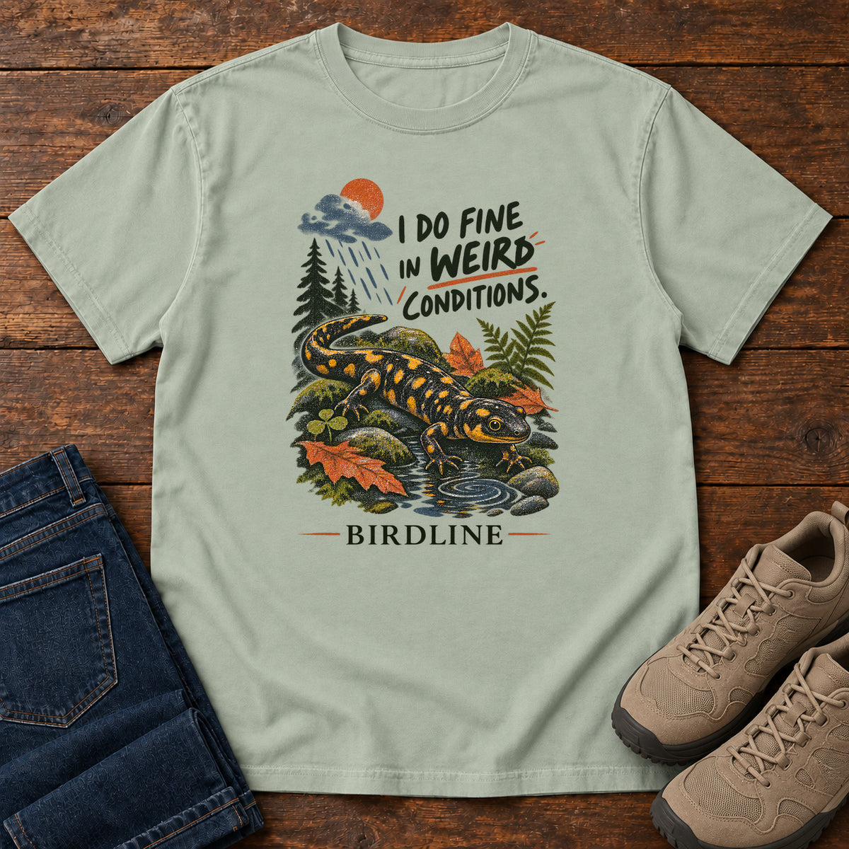 I Do Fine in Wet Conditions Salamander T-Shirt in Bay