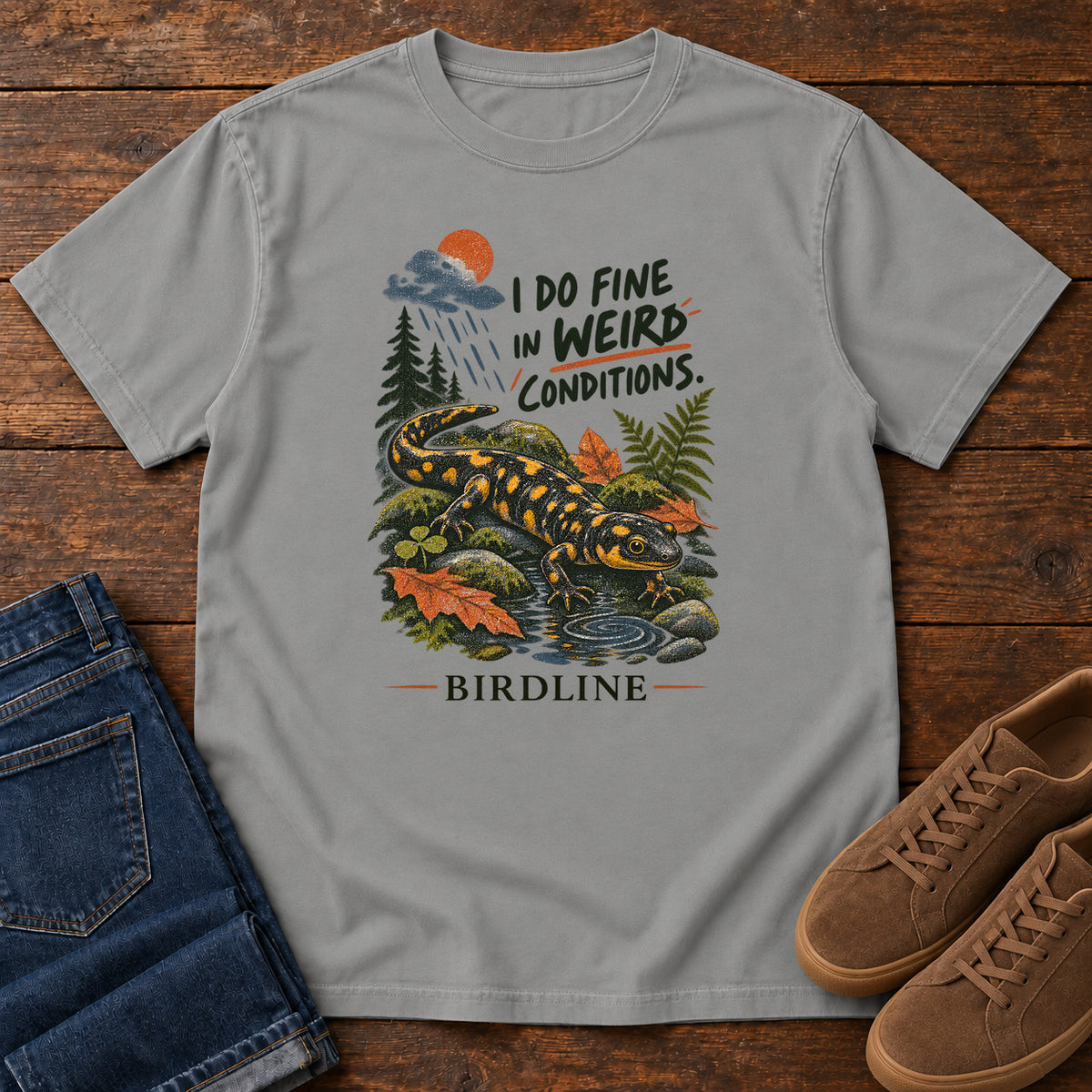 I Do Fine in Wet Conditions Salamander T-Shirt in Grey