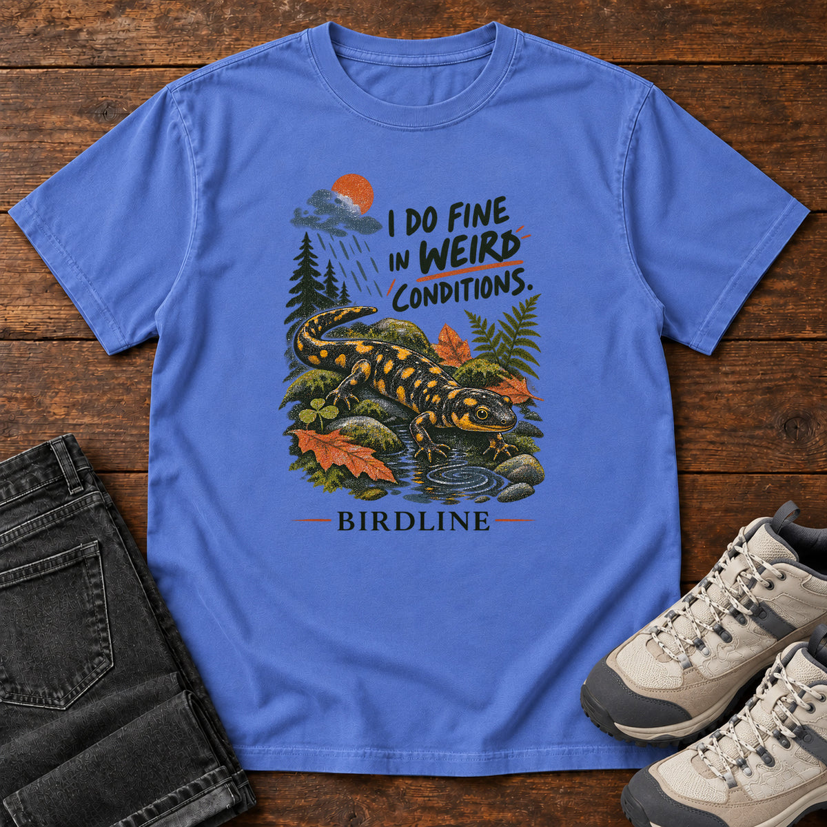 I Do Fine in Wet Conditions Salamander T-Shirt in Mystic Blue
