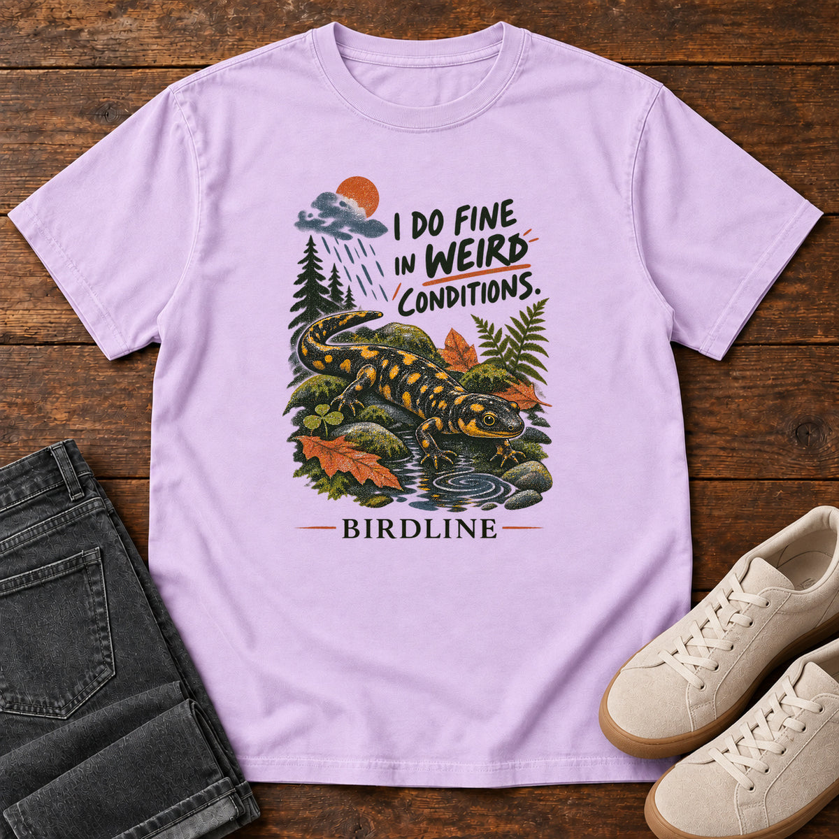 I Do Fine in Wet Conditions Salamander T-Shirt in Orchid