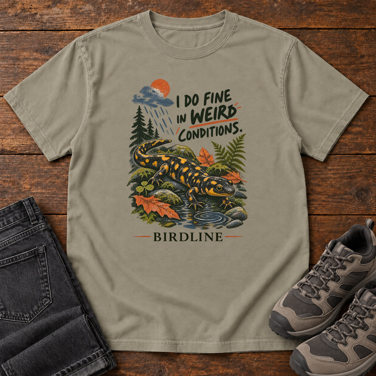 I Do Fine in Wet Conditions Salamander T-Shirt in Sandstone