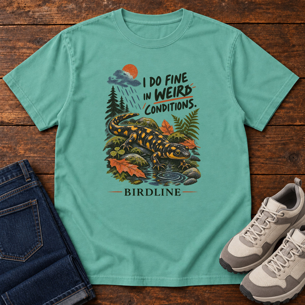 I Do Fine in Wet Conditions Salamander T-Shirt in Seafoam