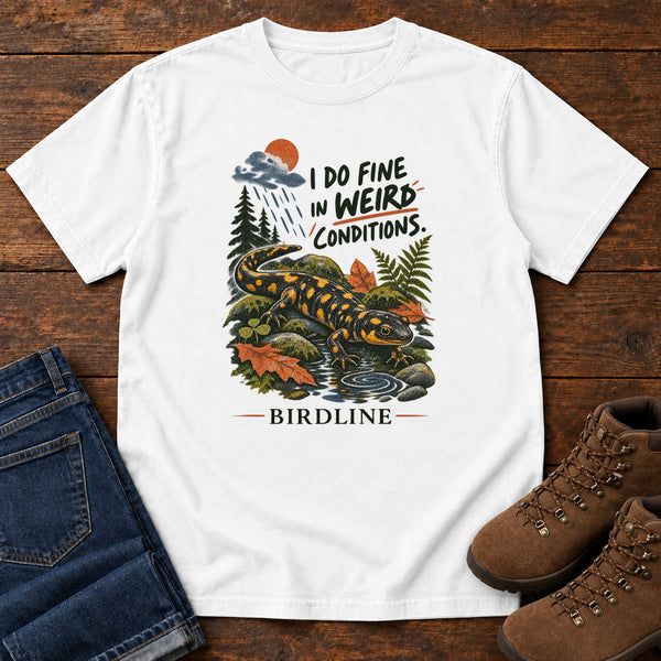 I Do Fine in Wet Conditions Salamander T-Shirt in White, front view