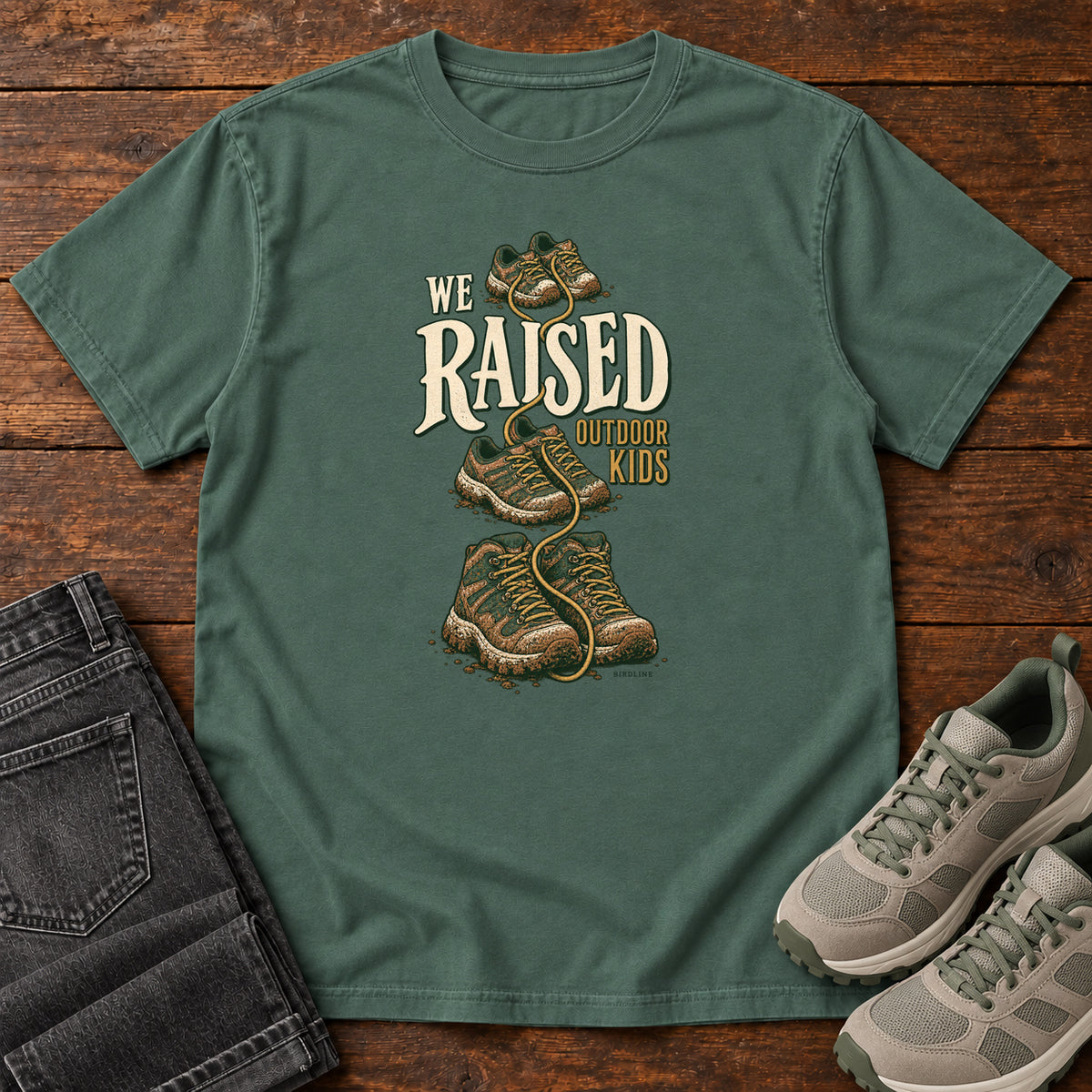We Raised Outdoor Kids T-Shirt in Blue Spruce