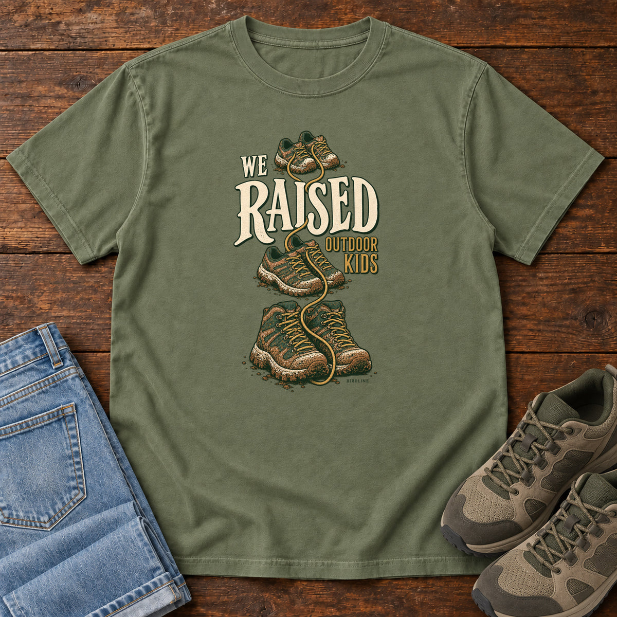 We Raised Outdoor Kids T-Shirt in Moss