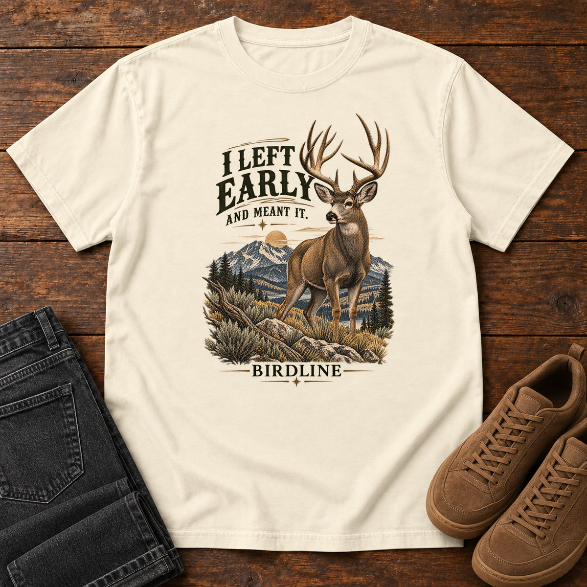 I Left Early and Meant It Deer T-Shirt in Ivory, left side