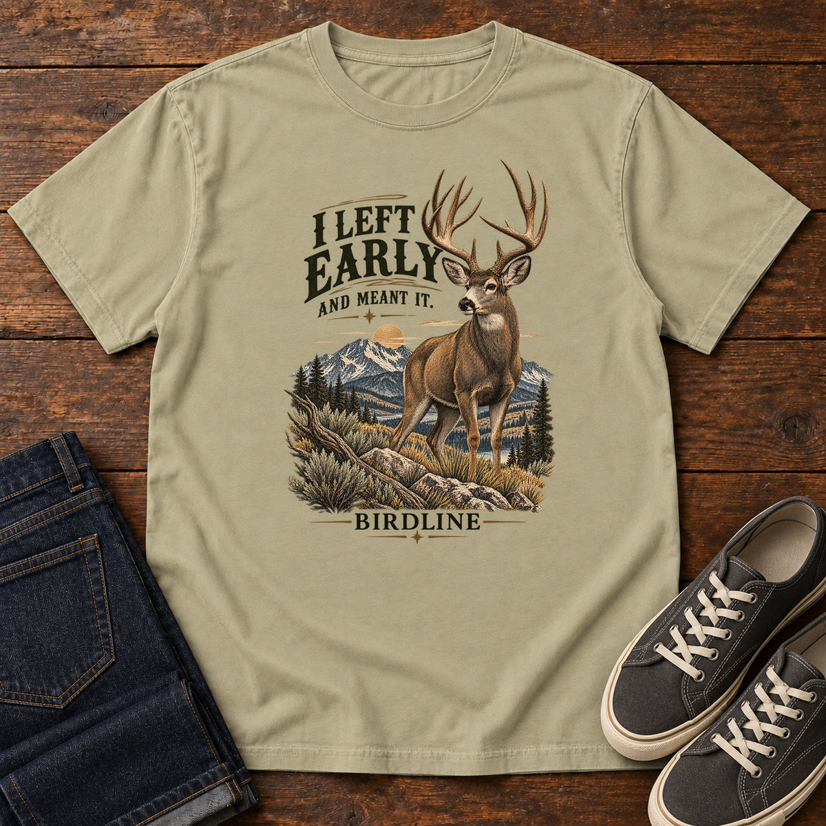 I Left Early and Meant It Deer T-Shirt in Khaki, left side