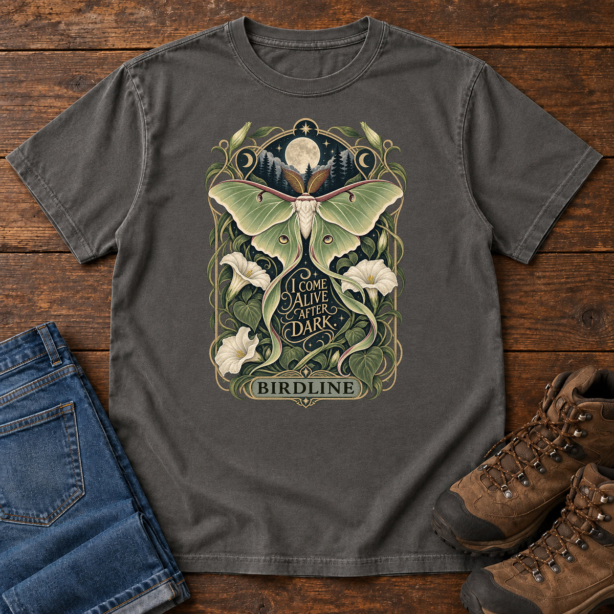 I Come Alive After Dark Moth T-Shirt in Pepper
