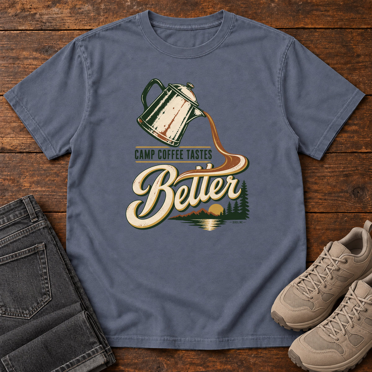 Camp Coffee Tastes Better T-Shirt in Denim