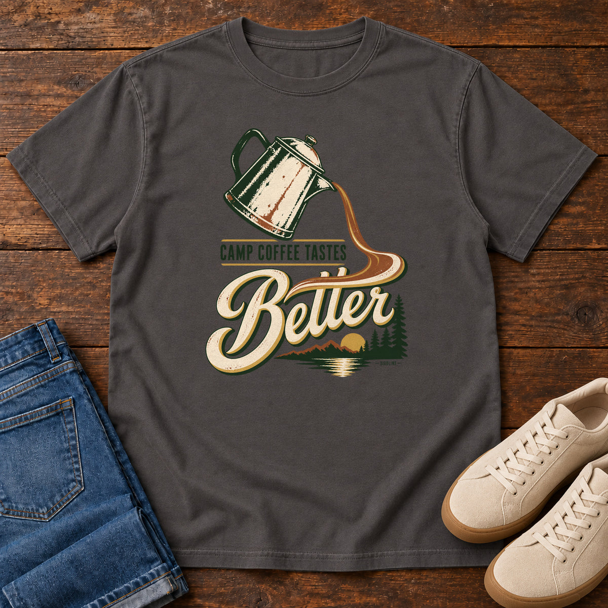 Camp Coffee Tastes Better T-Shirt in Graphite