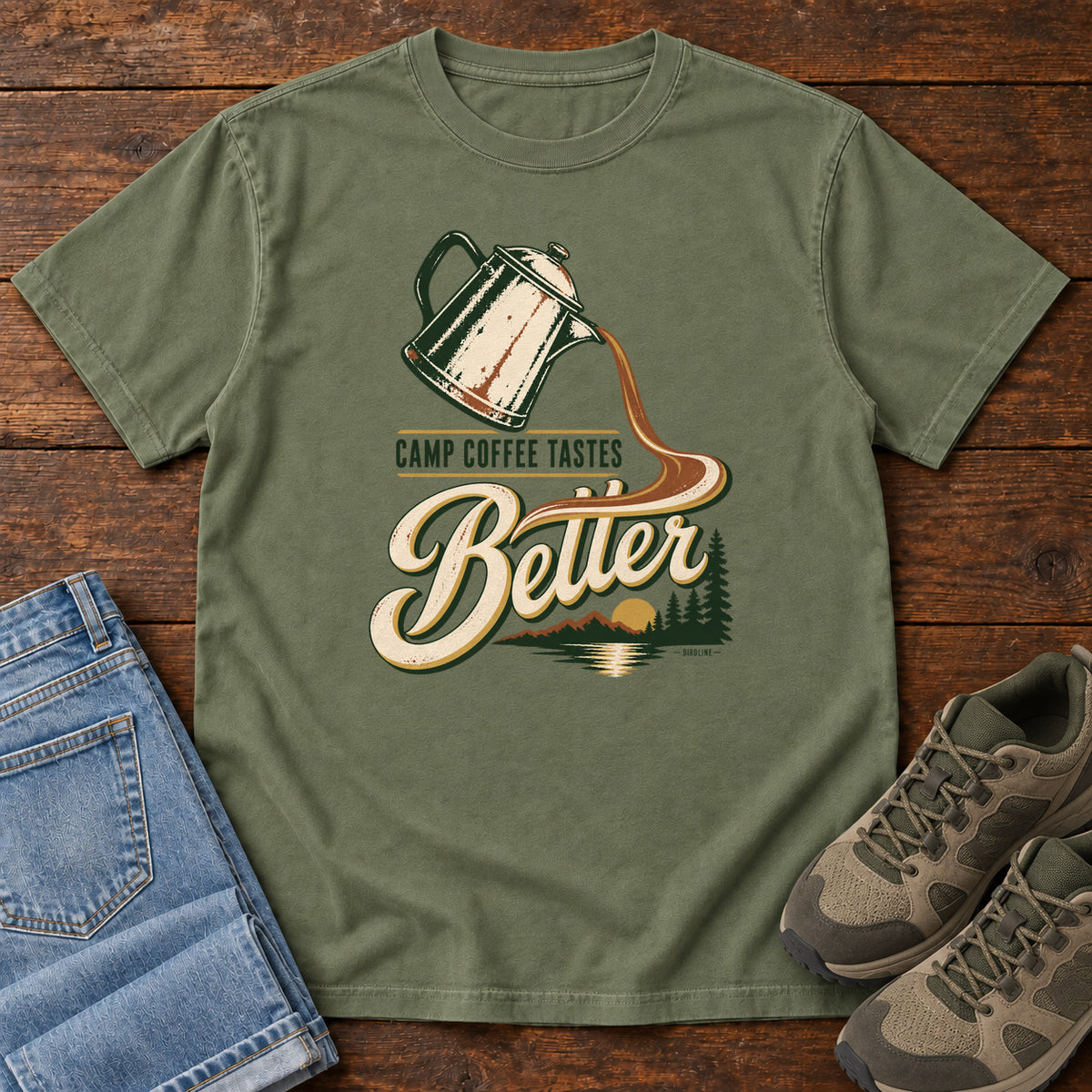 Camp Coffee Tastes Better T-Shirt in Moss