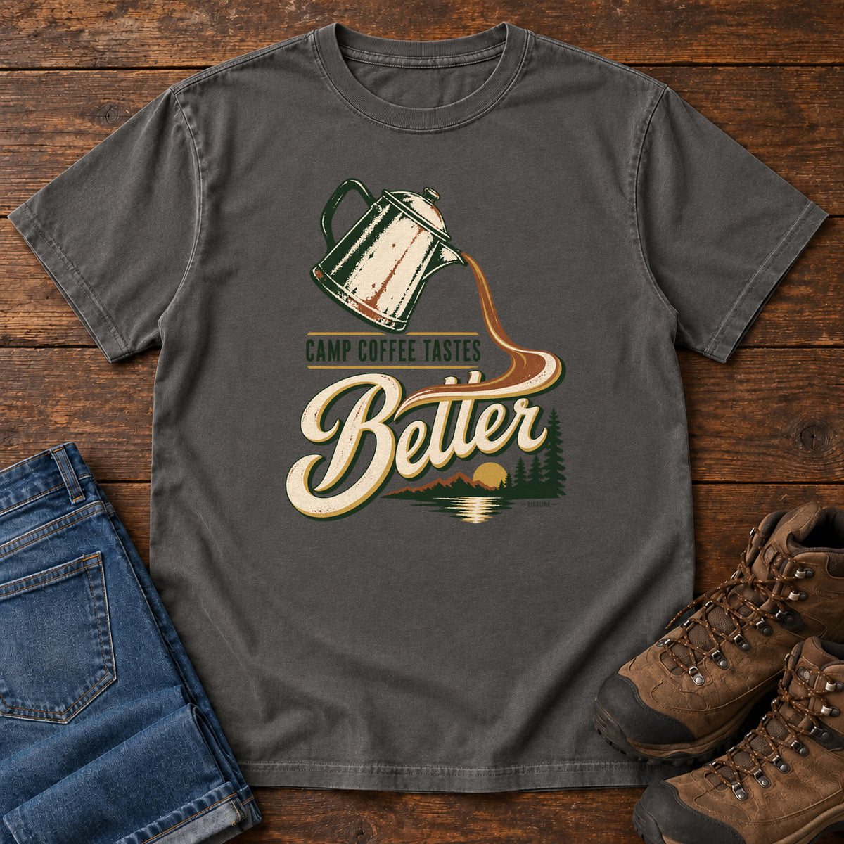 Camp Coffee Tastes Better T-Shirt in Pepper