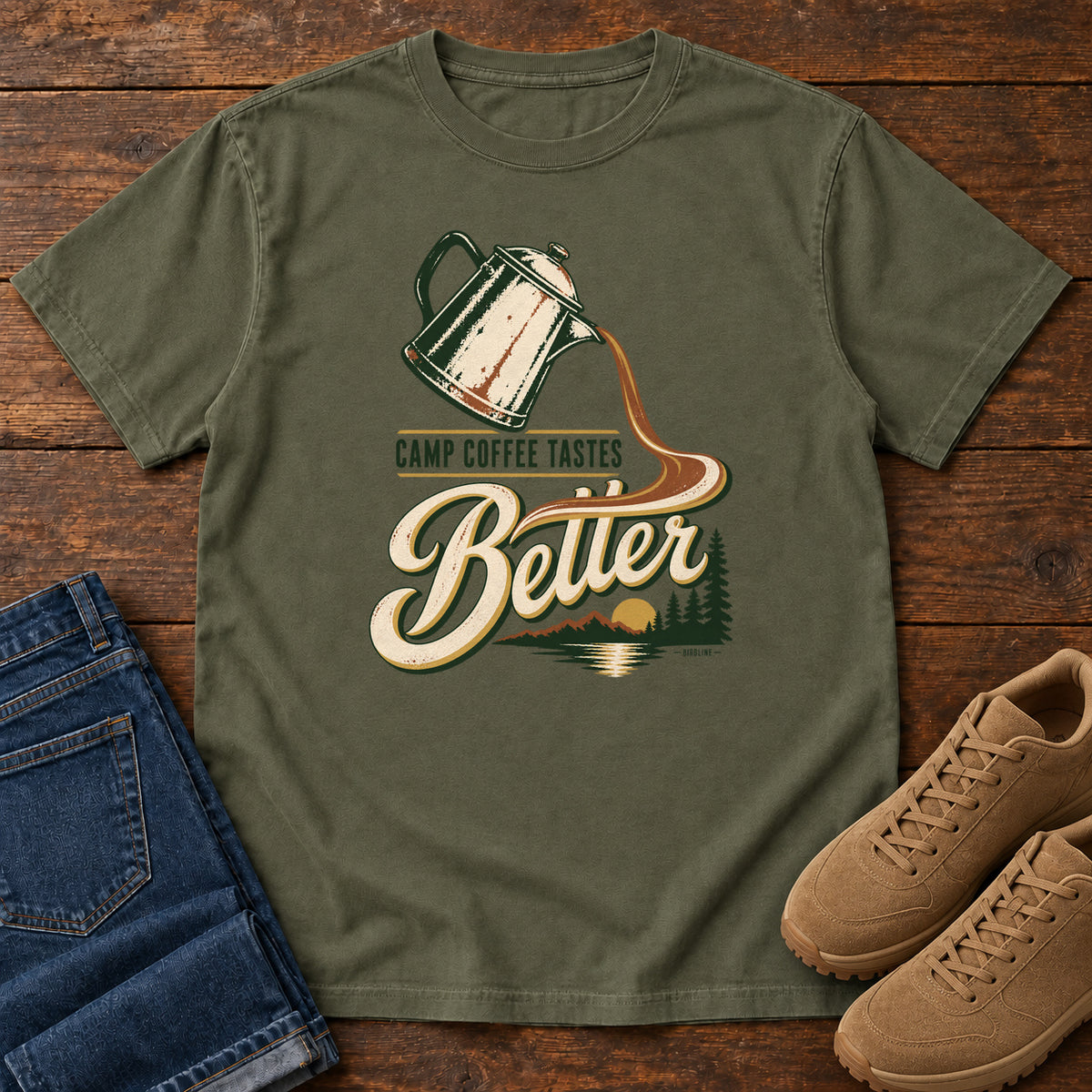 Camp Coffee Tastes Better T-Shirt in Sage