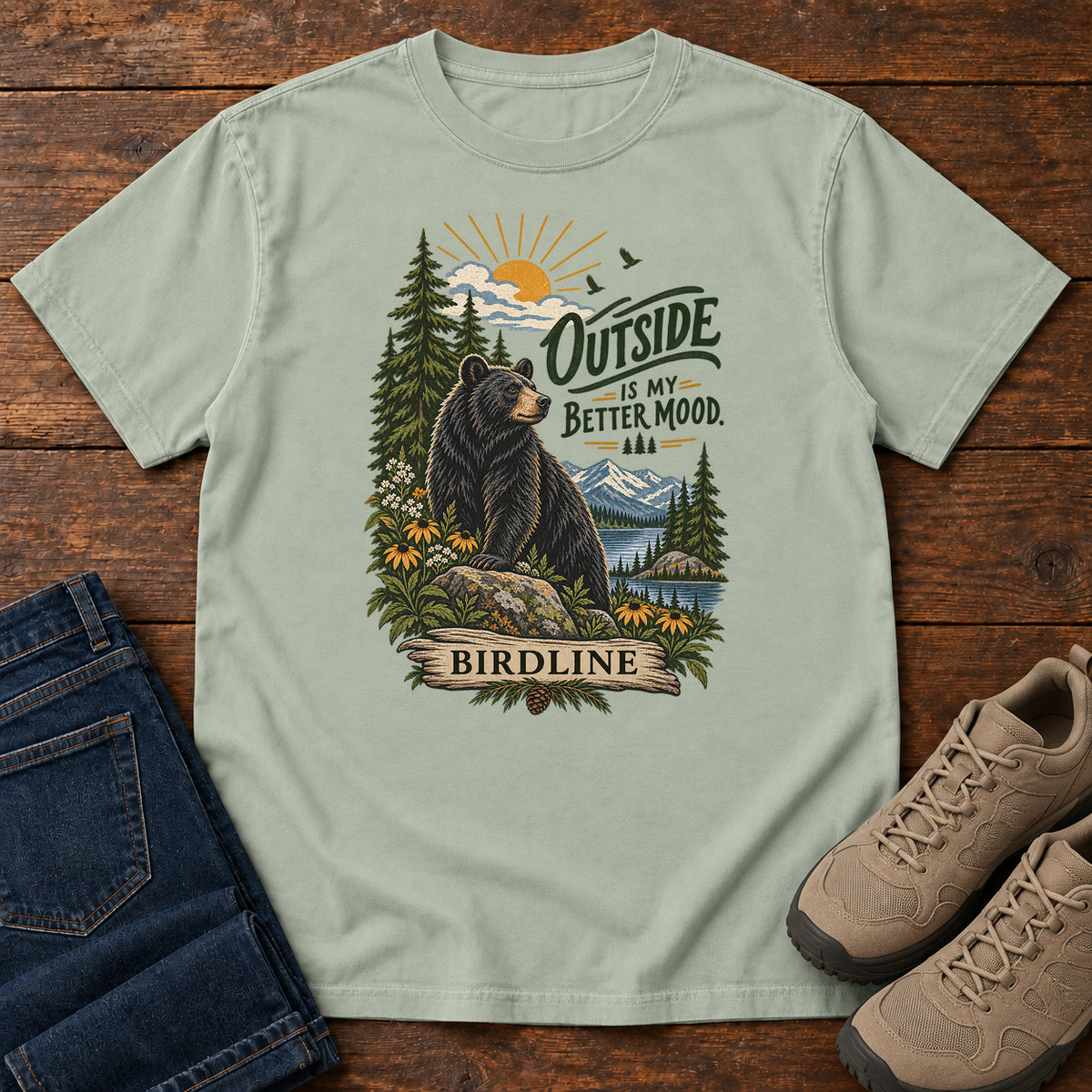 Outside Is My Better Mood Bear T-Shirt in Bay