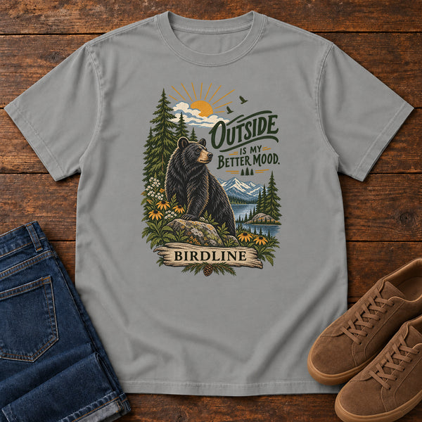 Outside Is My Better Mood Bear T-Shirt in Grey, front view