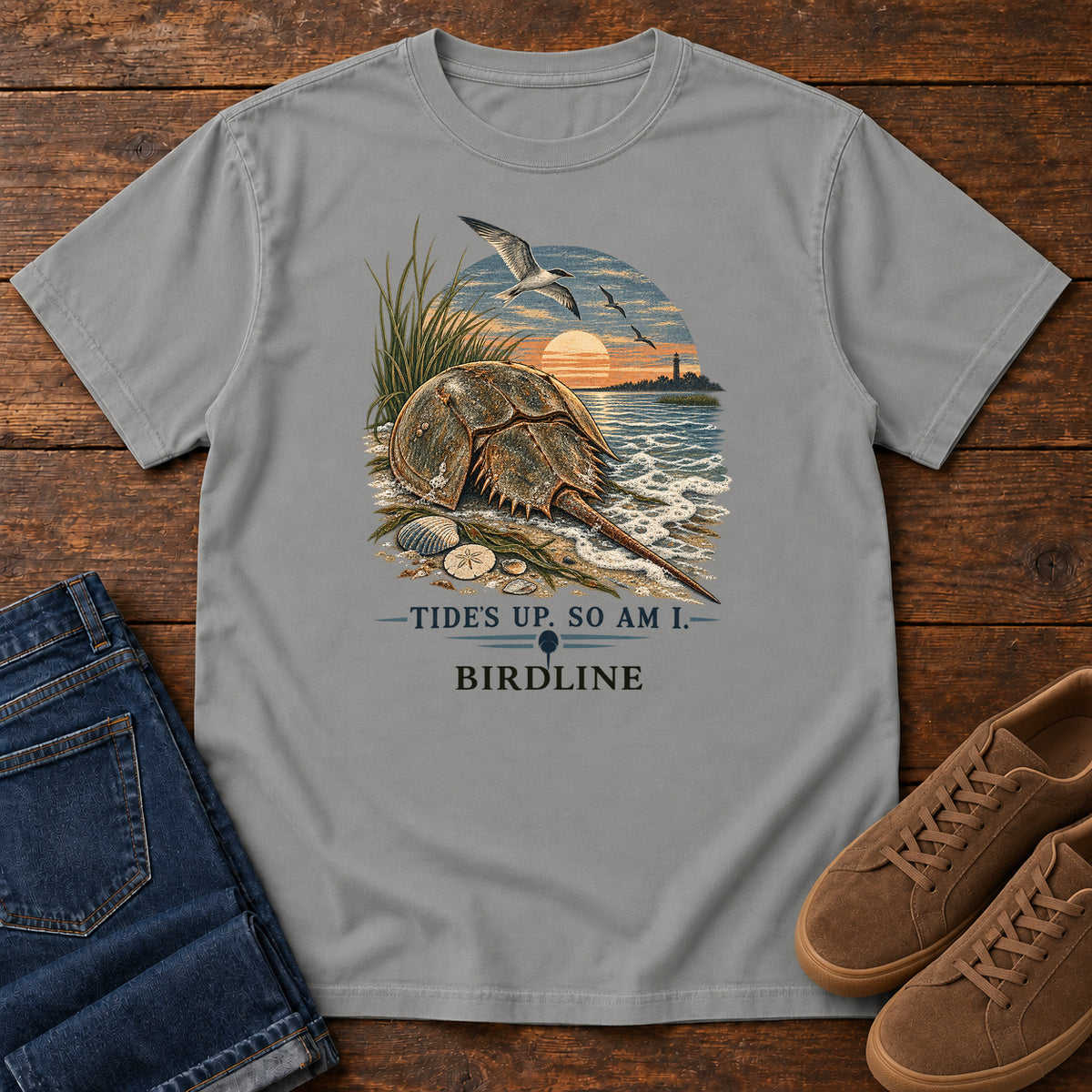 Tides Up Horseshoe Crab T-Shirt in Grey