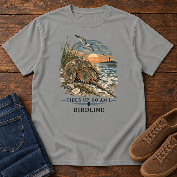 Tides Up Horseshoe Crab T-Shirt in Grey, front view