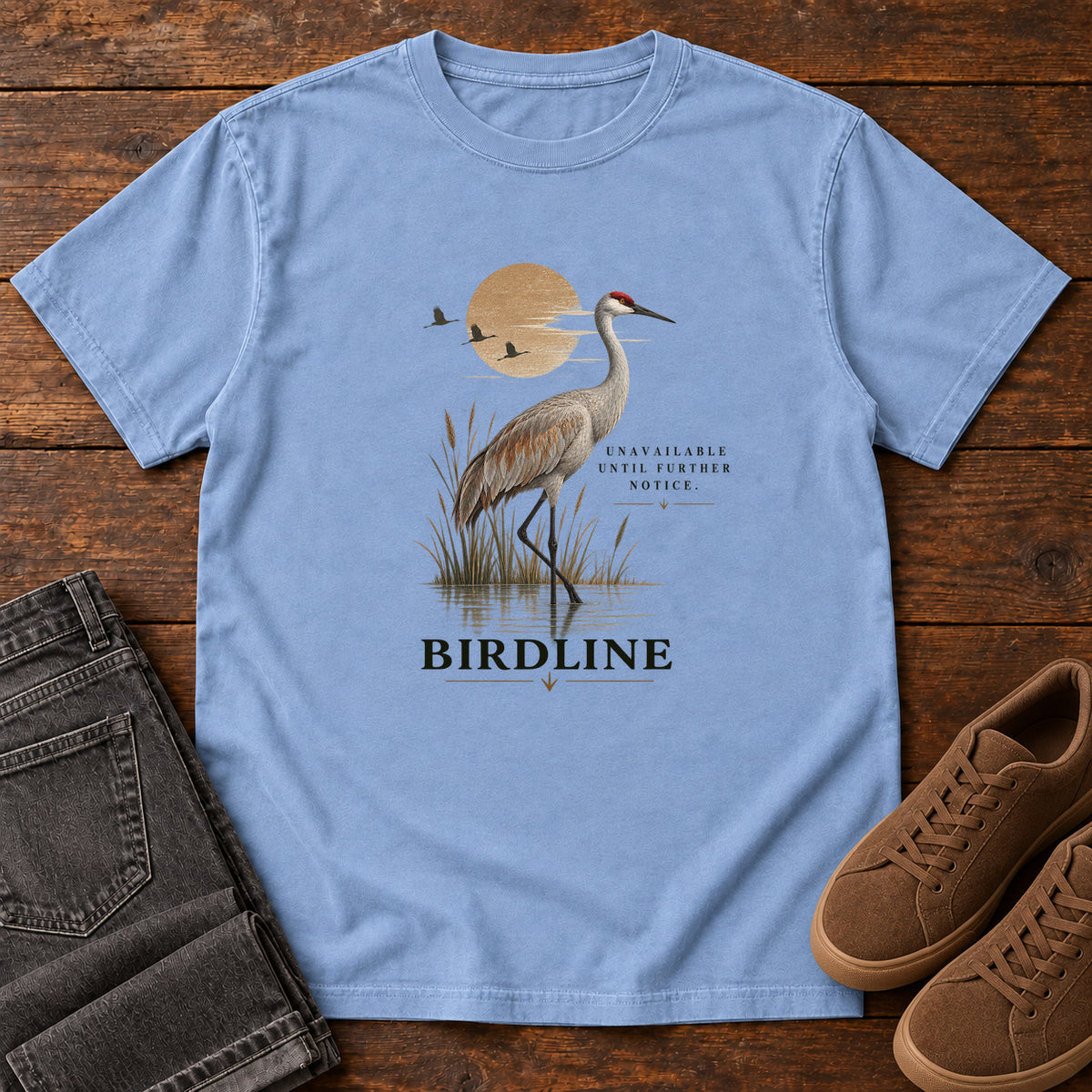 Unavailable Until Further Notice Crane T-Shirt in Washed Denim