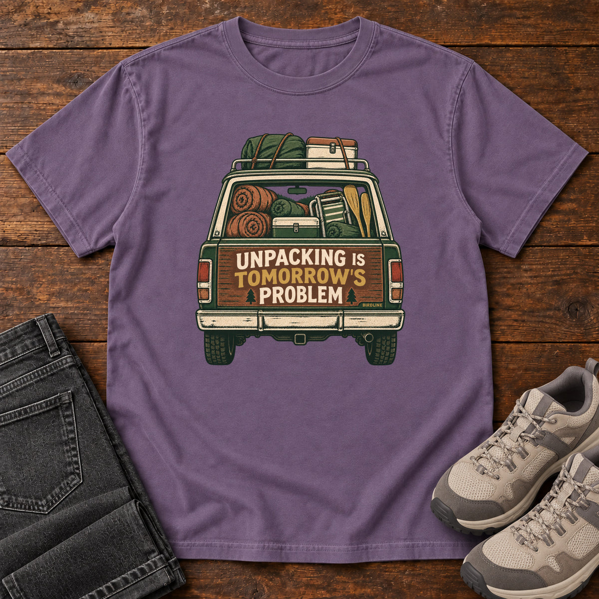 Unpacking Is Tomorrow's Problem T-Shirt in Grape, front view