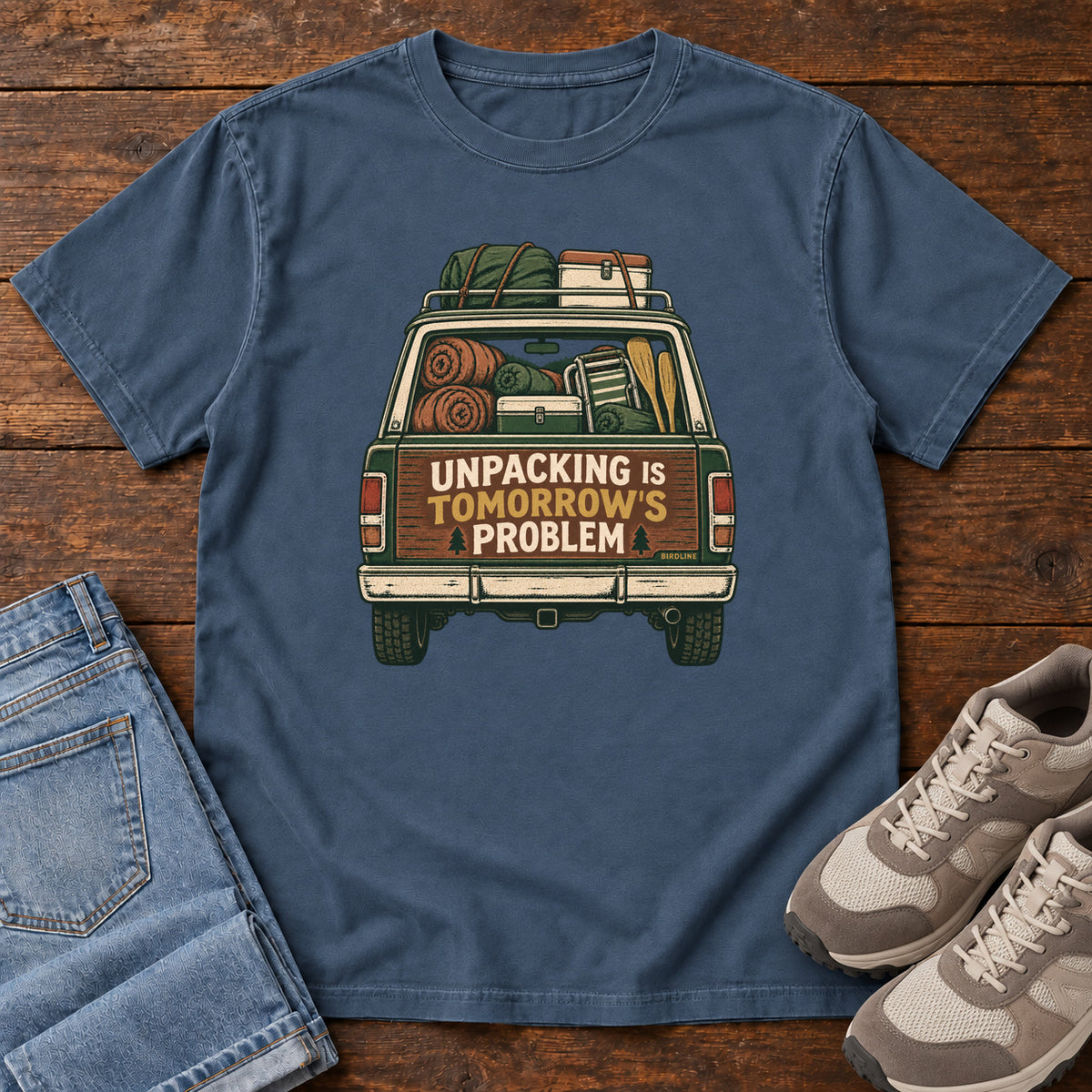 Unpacking Is Tomorrow's Problem T-Shirt in Midnight, front view