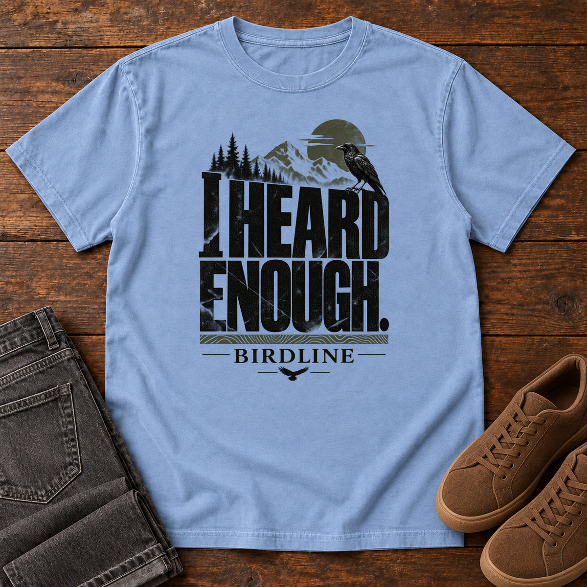 Heard Enough Raven T-Shirt in Washed Denim