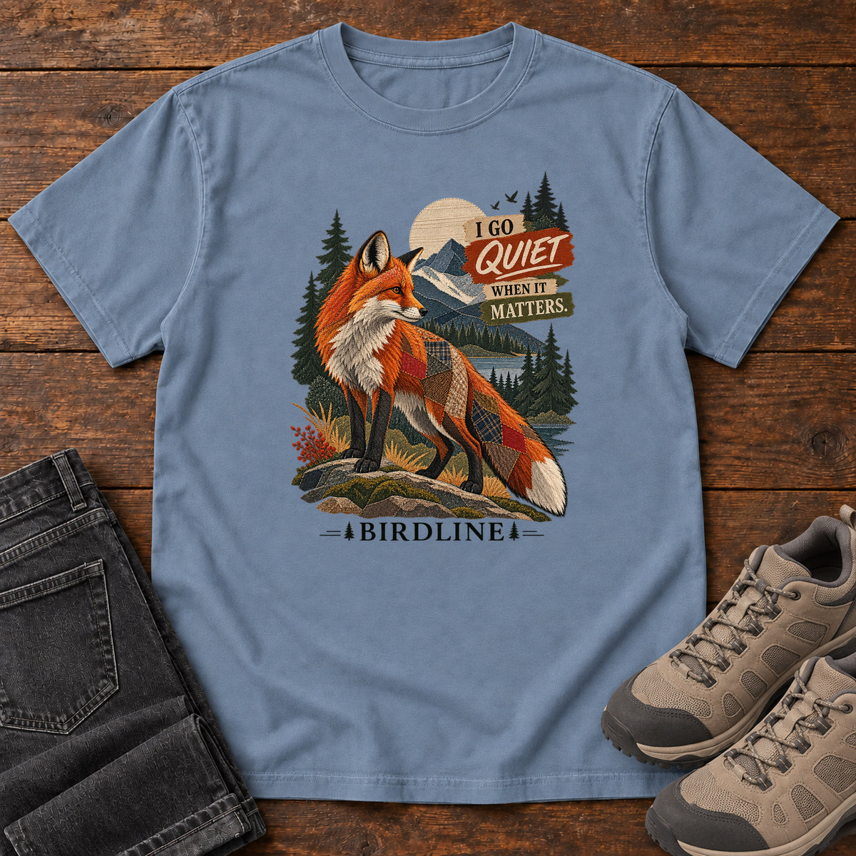 I Go Quiet When It Matters Fox T-Shirt in Blue Jean