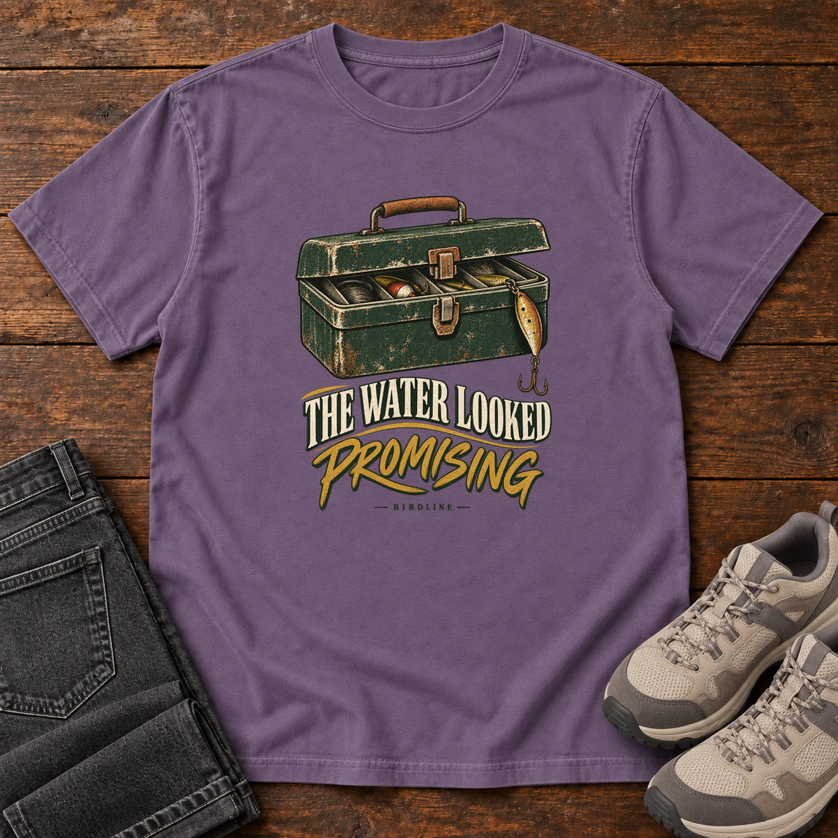 The Water Looked Promising T-Shirt in Grape, front view