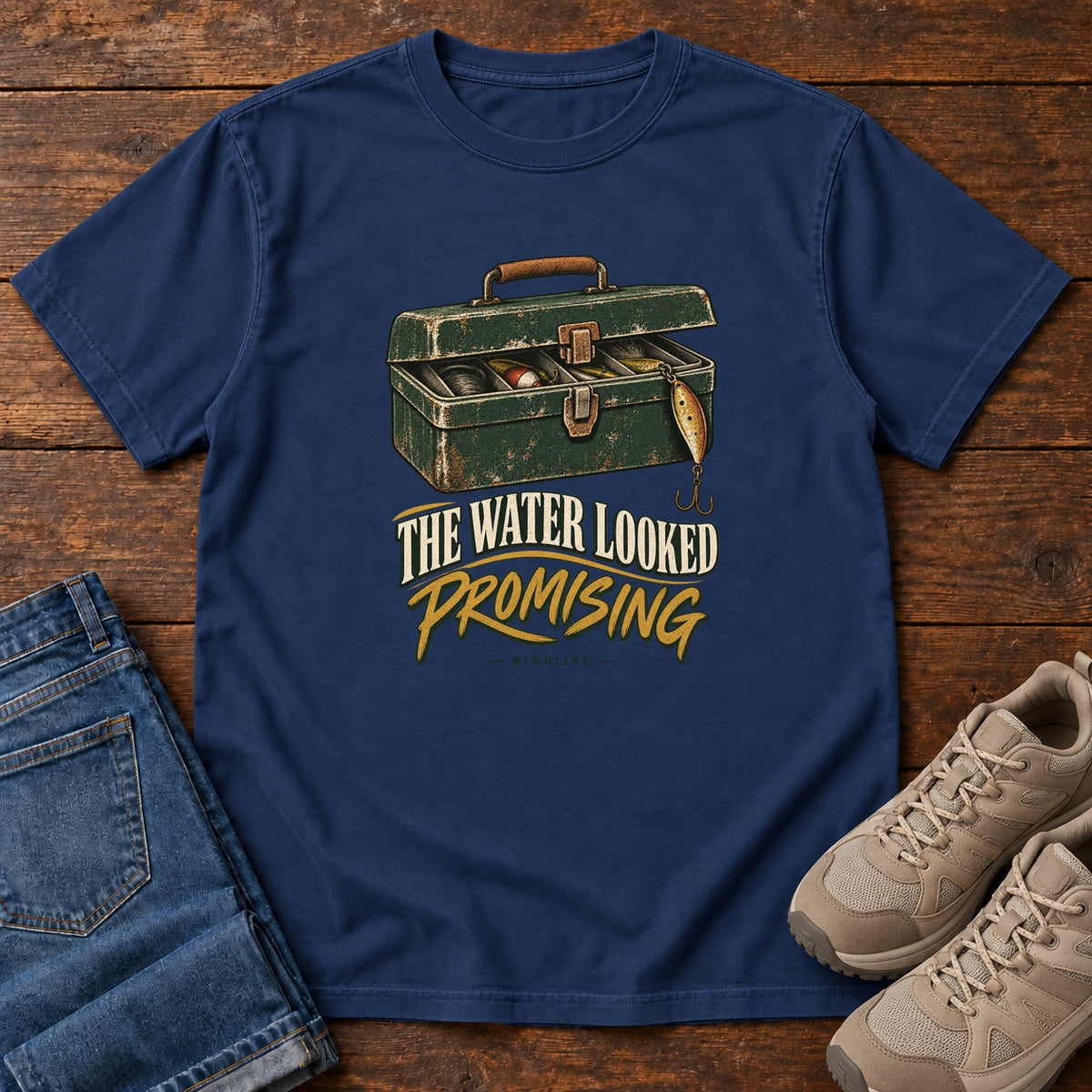 The Water Looked Promising T-Shirt in True Navy, front view
