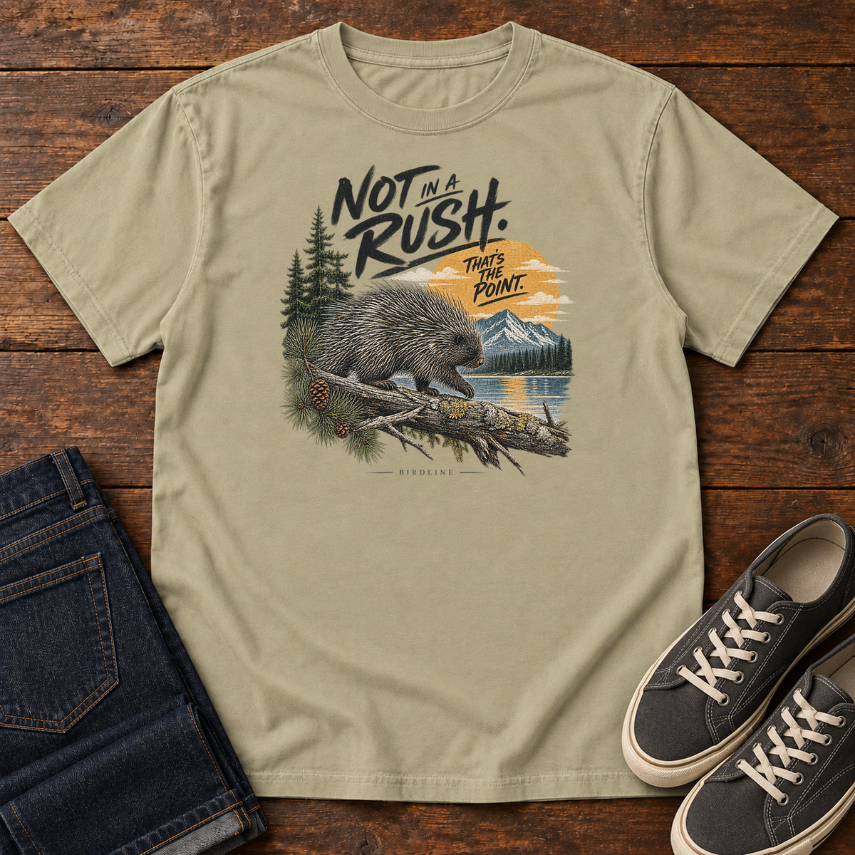 Not in a Rush That's the Point Porcupine T-Shirt in Khaki