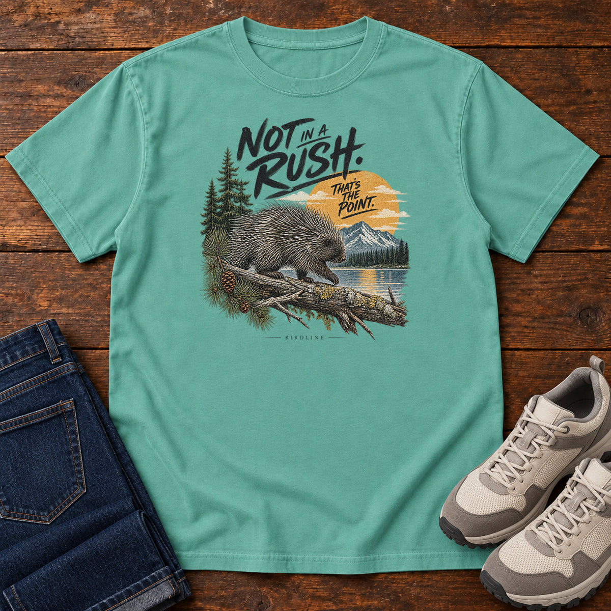 Not in a Rush That's the Point Porcupine T-Shirt in Seafoam