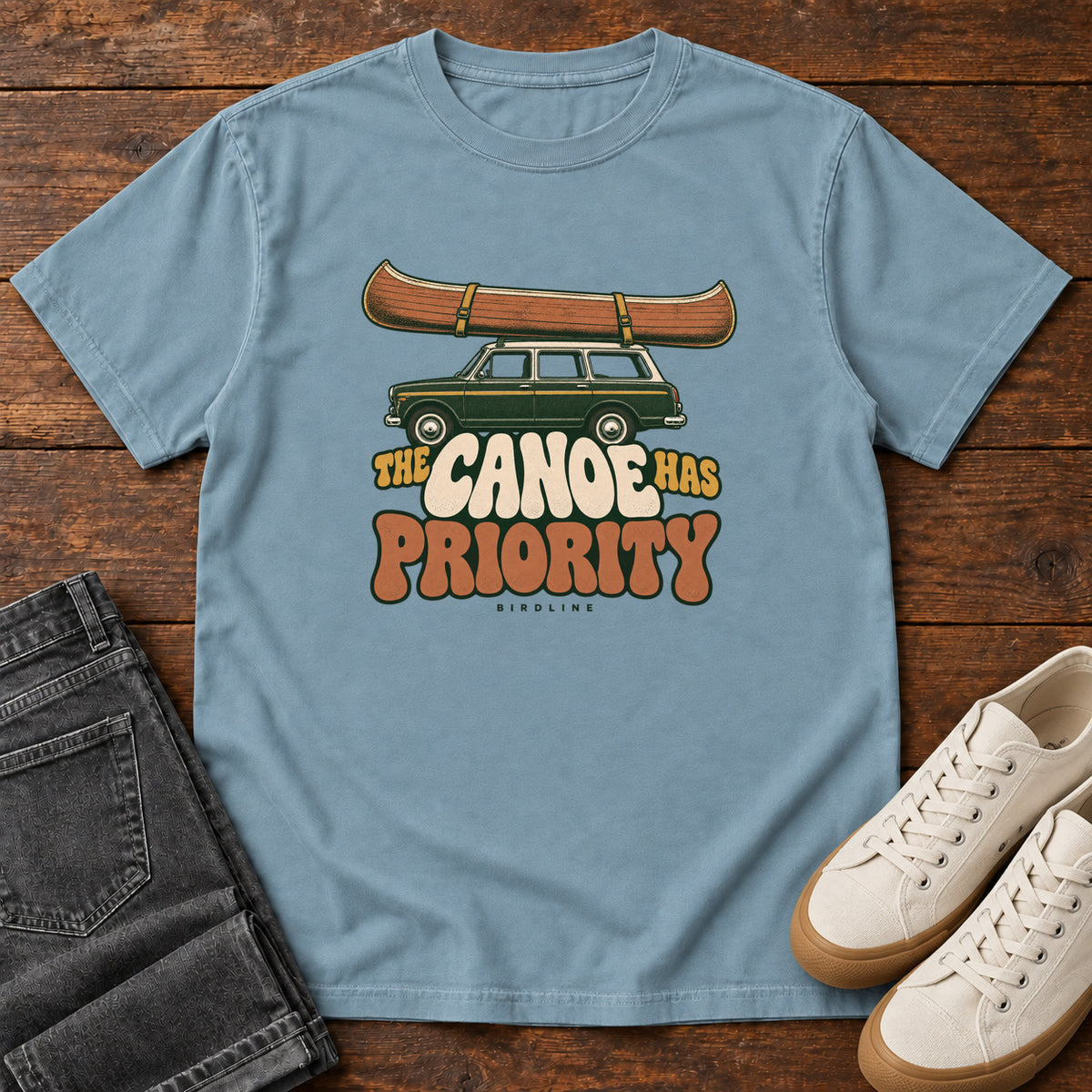 The Canoe Has Priority T-Shirt in Ice Blue, front view