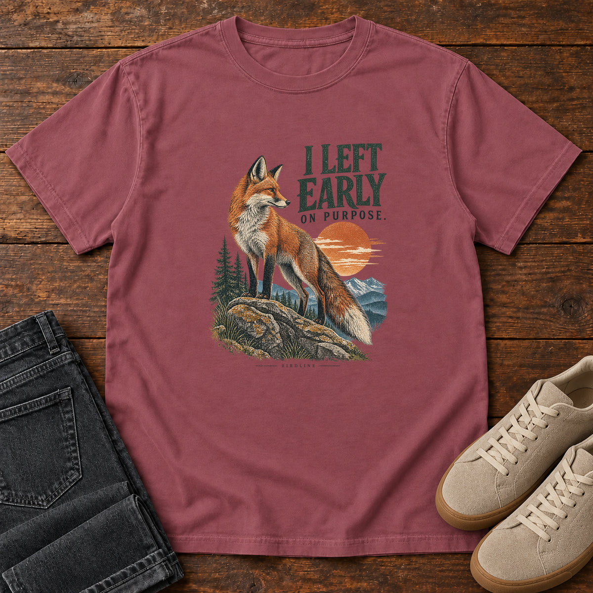 I Left Early on Purpose Fox T-Shirt in Brick, left side