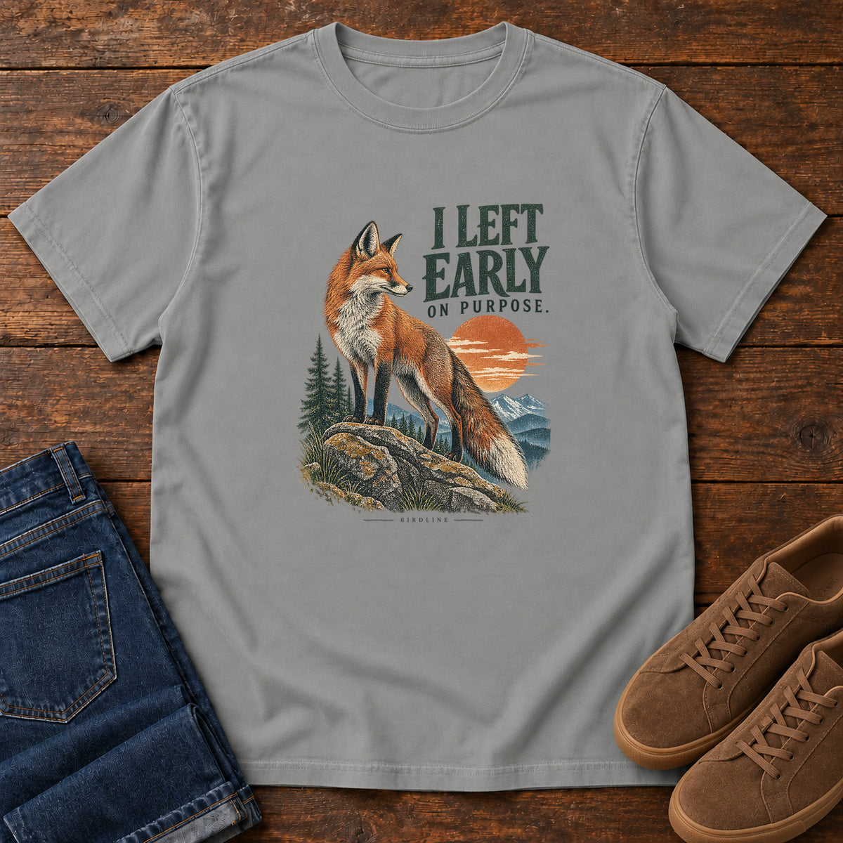 I Left Early on Purpose Fox T-Shirt in Grey, left side