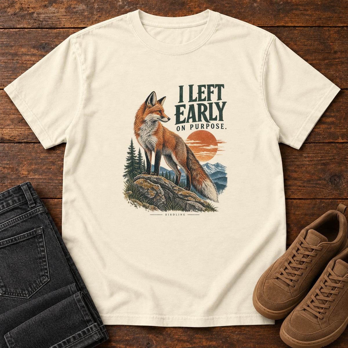 I Left Early on Purpose Fox T-Shirt in Ivory, left side