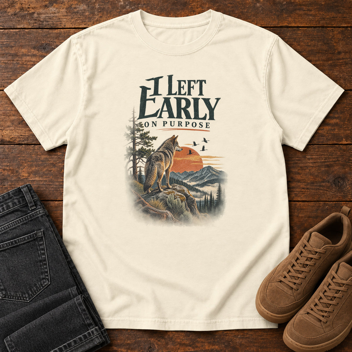 I Left Early on Purpose Coyote T-Shirt in Ivory, left side