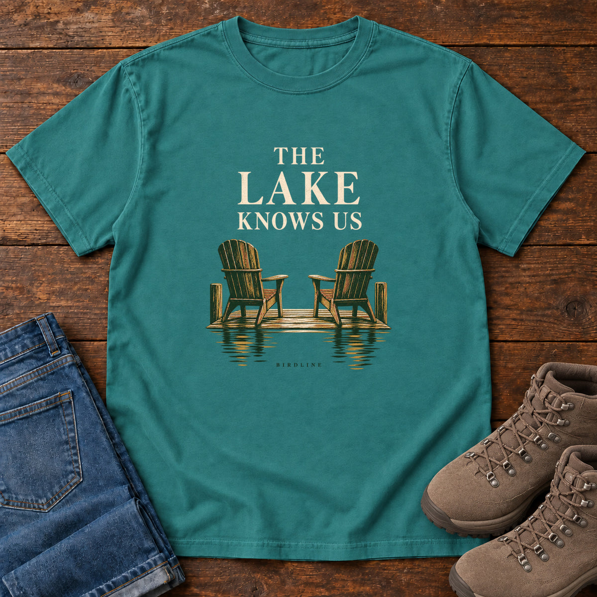 The Lake Knows Us T-Shirt in Emerald, front view