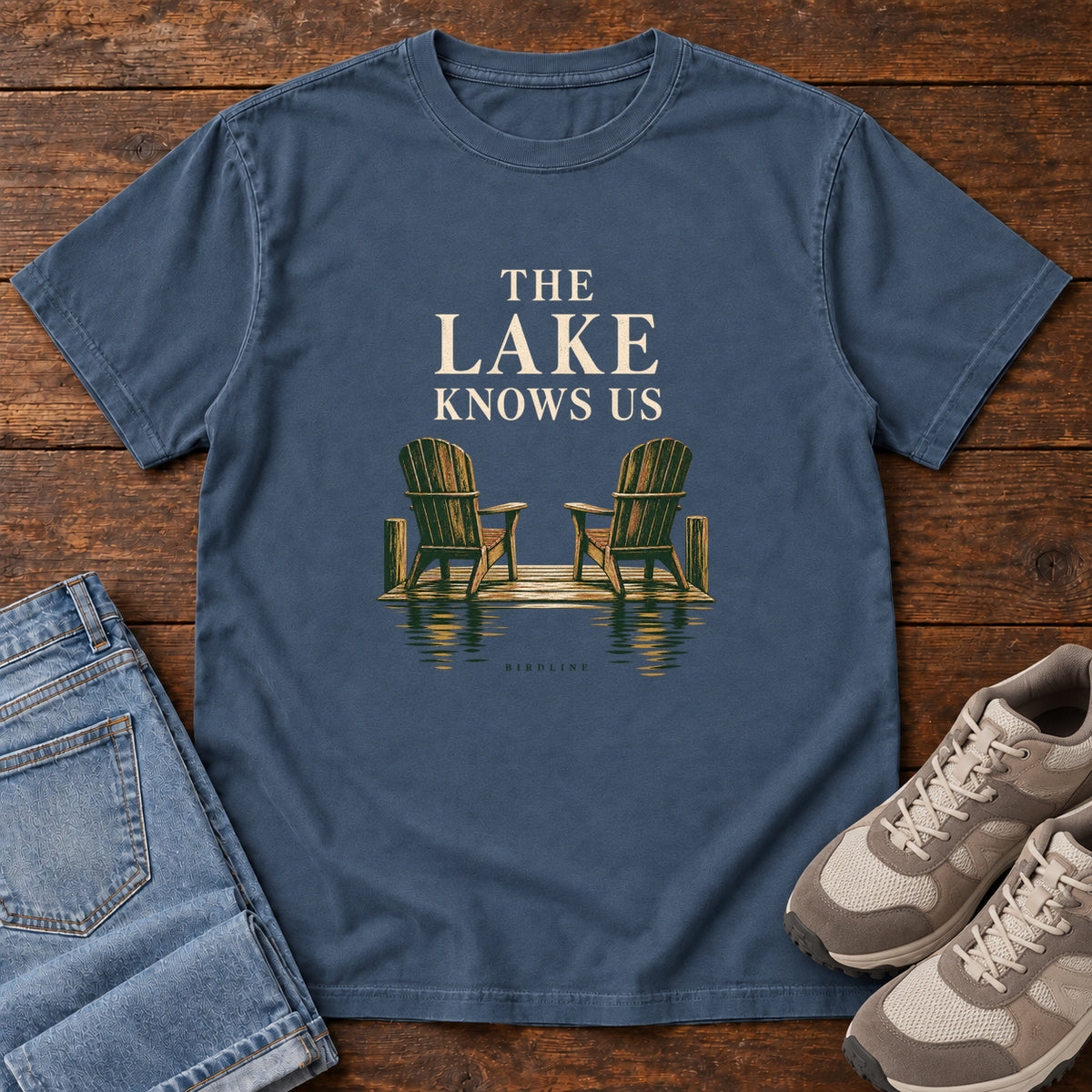 The Lake Knows Us T-Shirt in Midnight, front view
