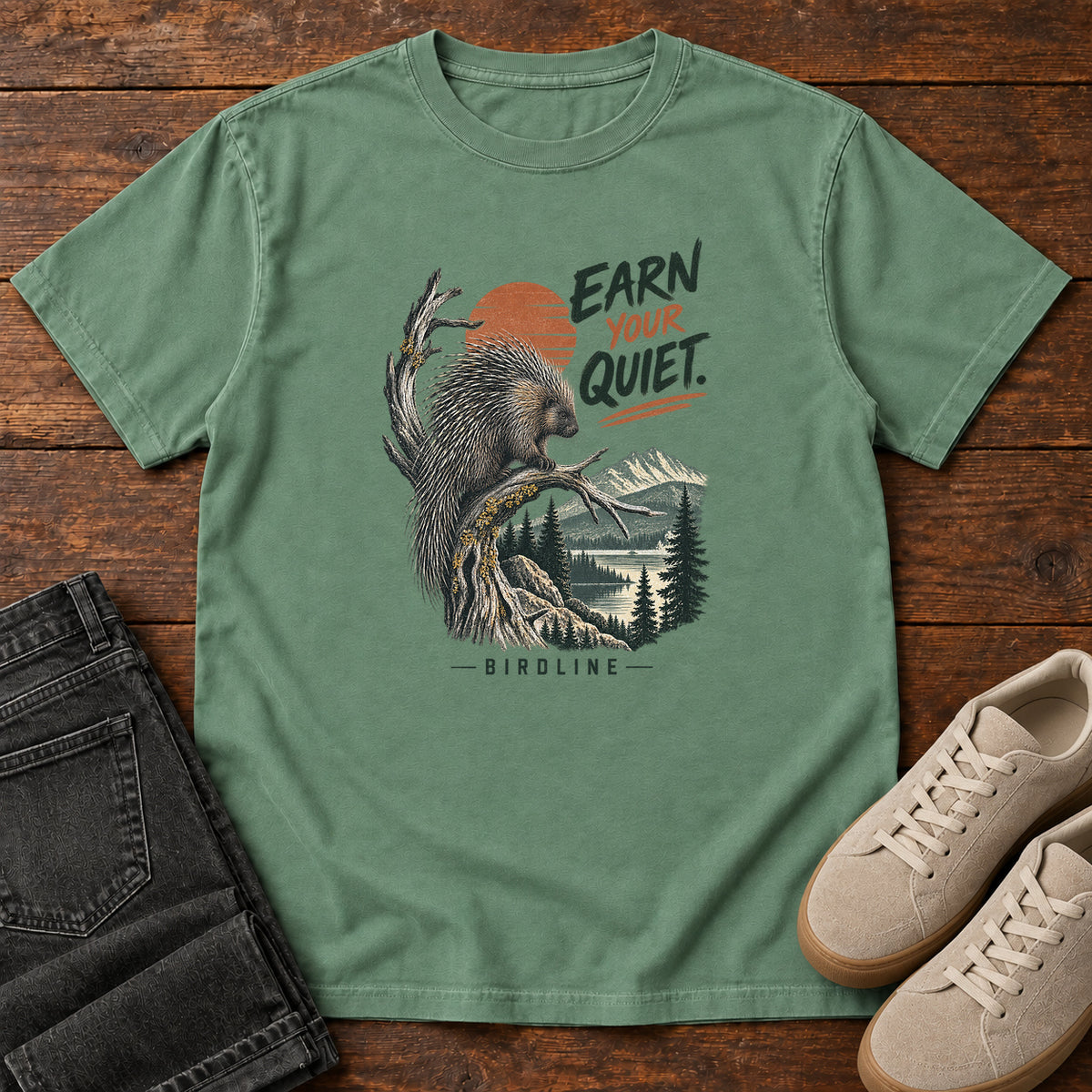 Earn Your Quiet Porcupine T-Shirt in Light Green