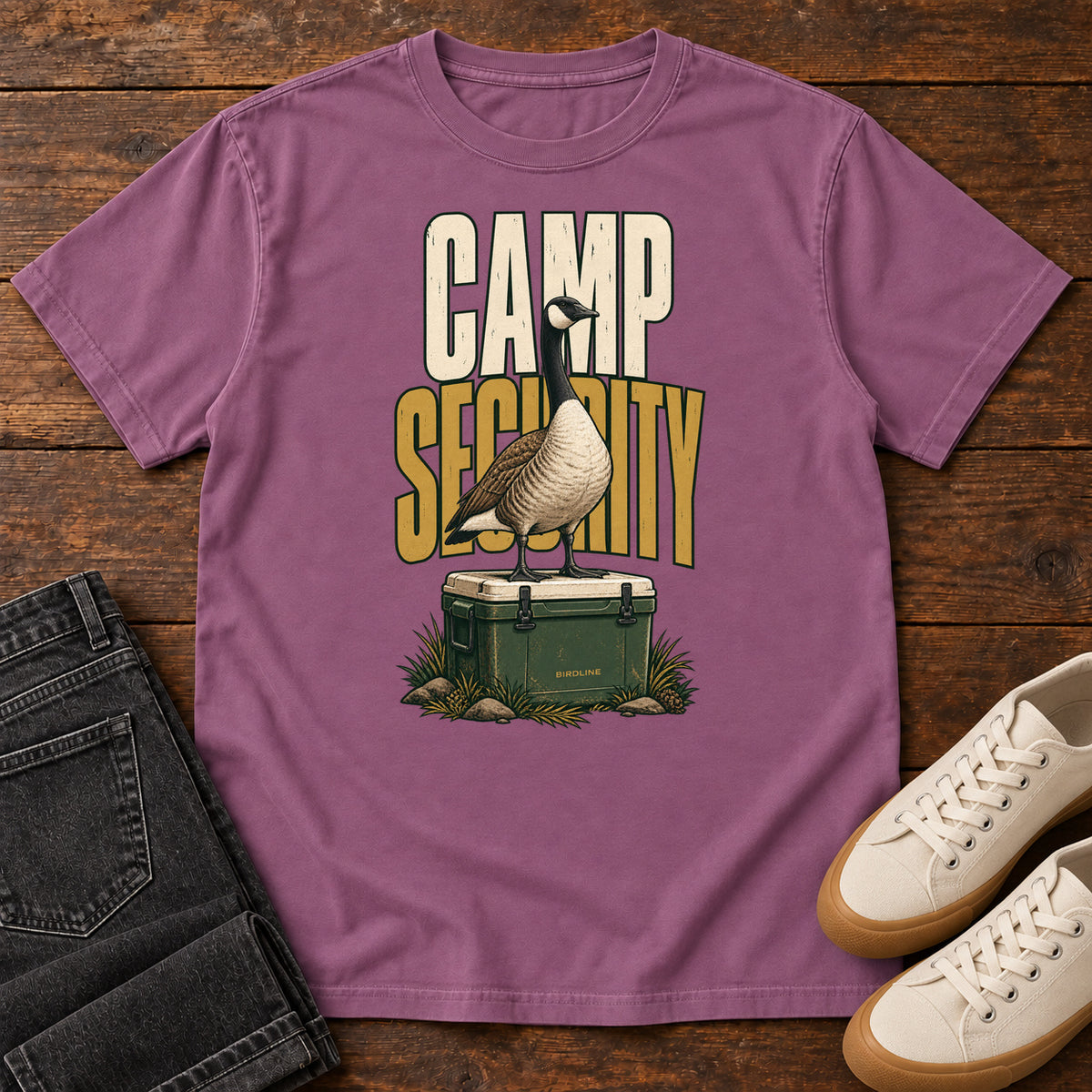 Camp Security T-Shirt in Berry, front view