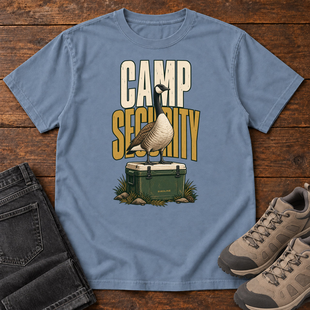Camp Security T-Shirt in Blue Jean, front view