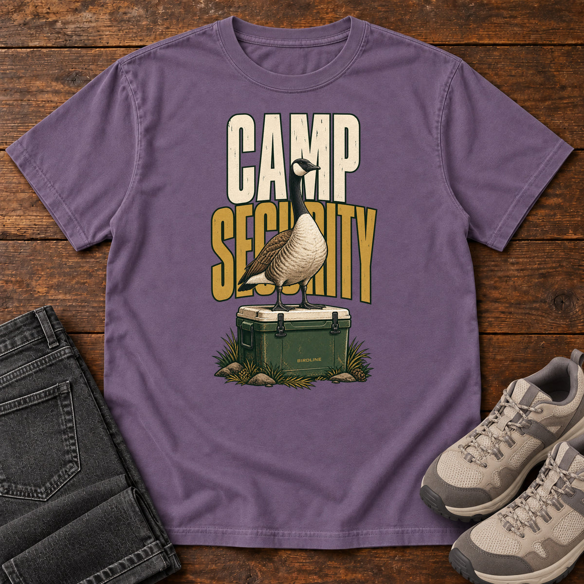 Camp Security T-Shirt in Grape, front view