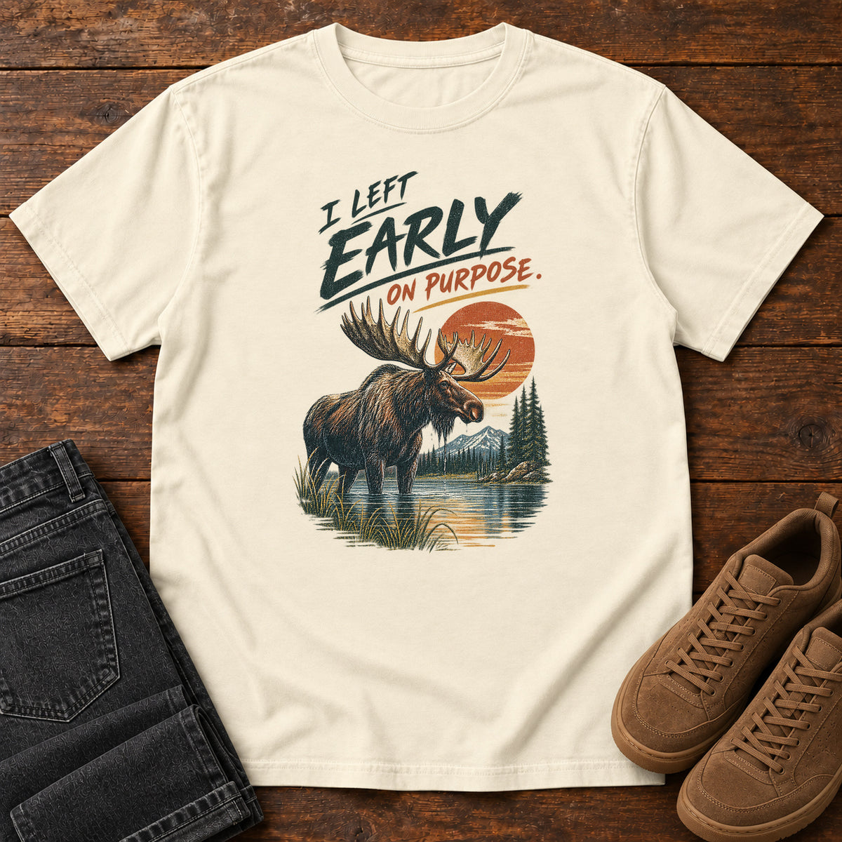 I Left Early on Purpose Moose T-Shirt in Ivory, left side