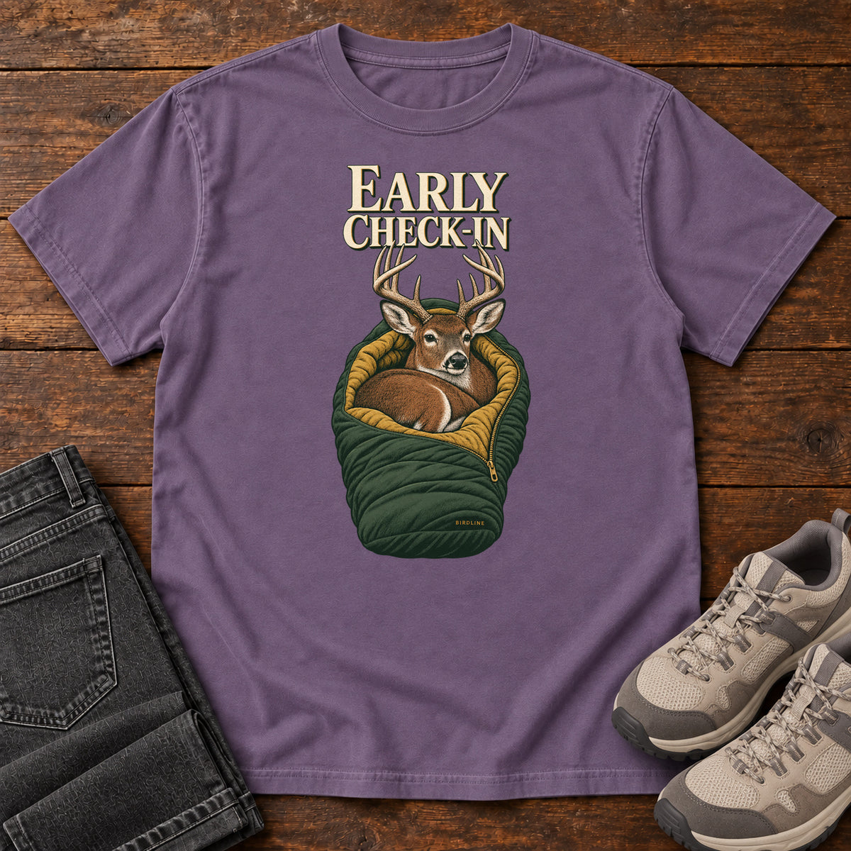 Early Check-In T-Shirt in Grape, front view