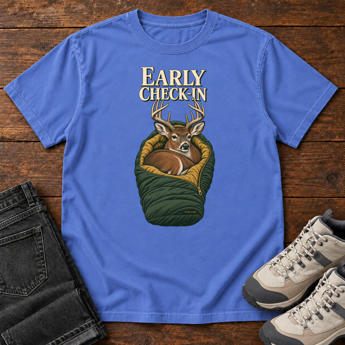Early Check-In T-Shirt in Mystic Blue, front view