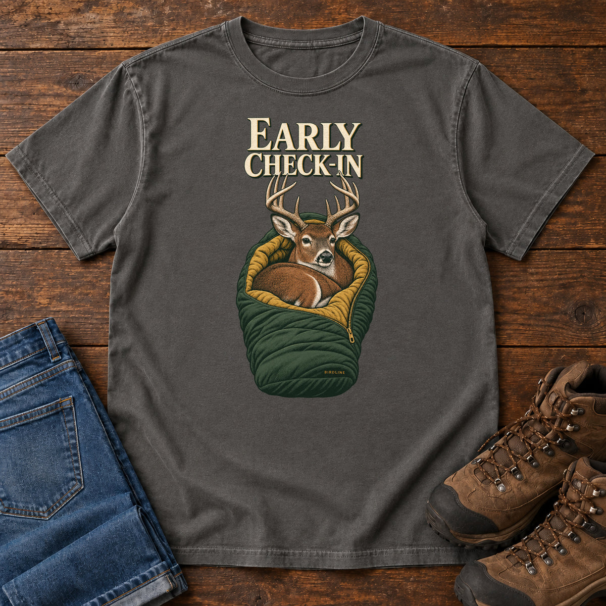 Early Check-In T-Shirt in Pepper, front view