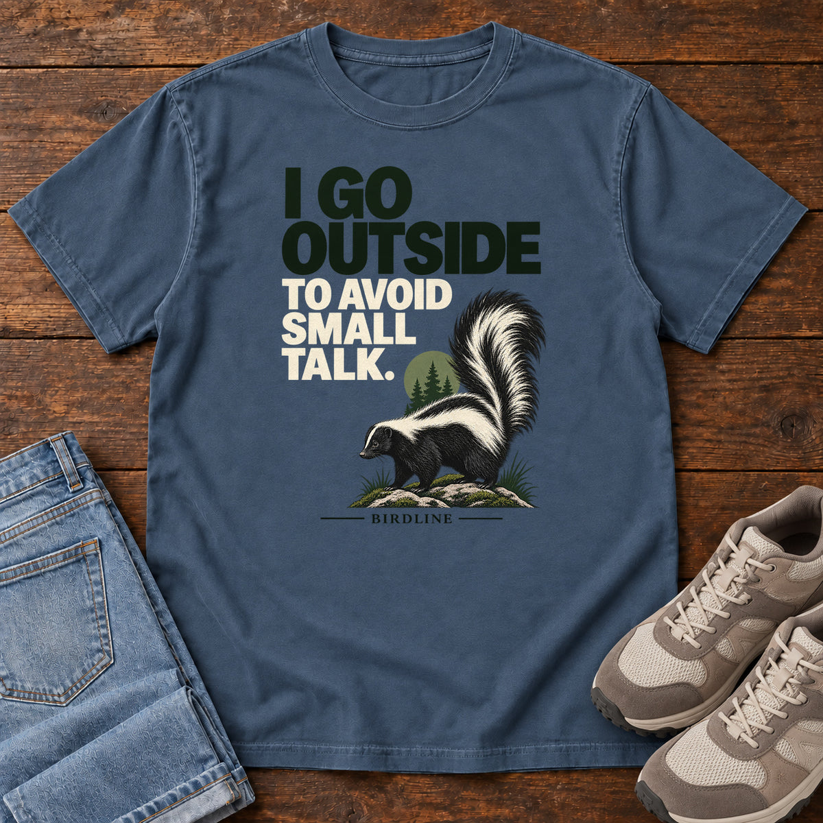 I Go Outside to Avoid Small Talk Skunk T-Shirt in Midnight