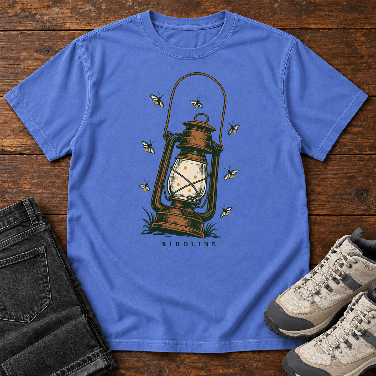 Lantern and Fireflies T-Shirt in Mystic Blue, front view